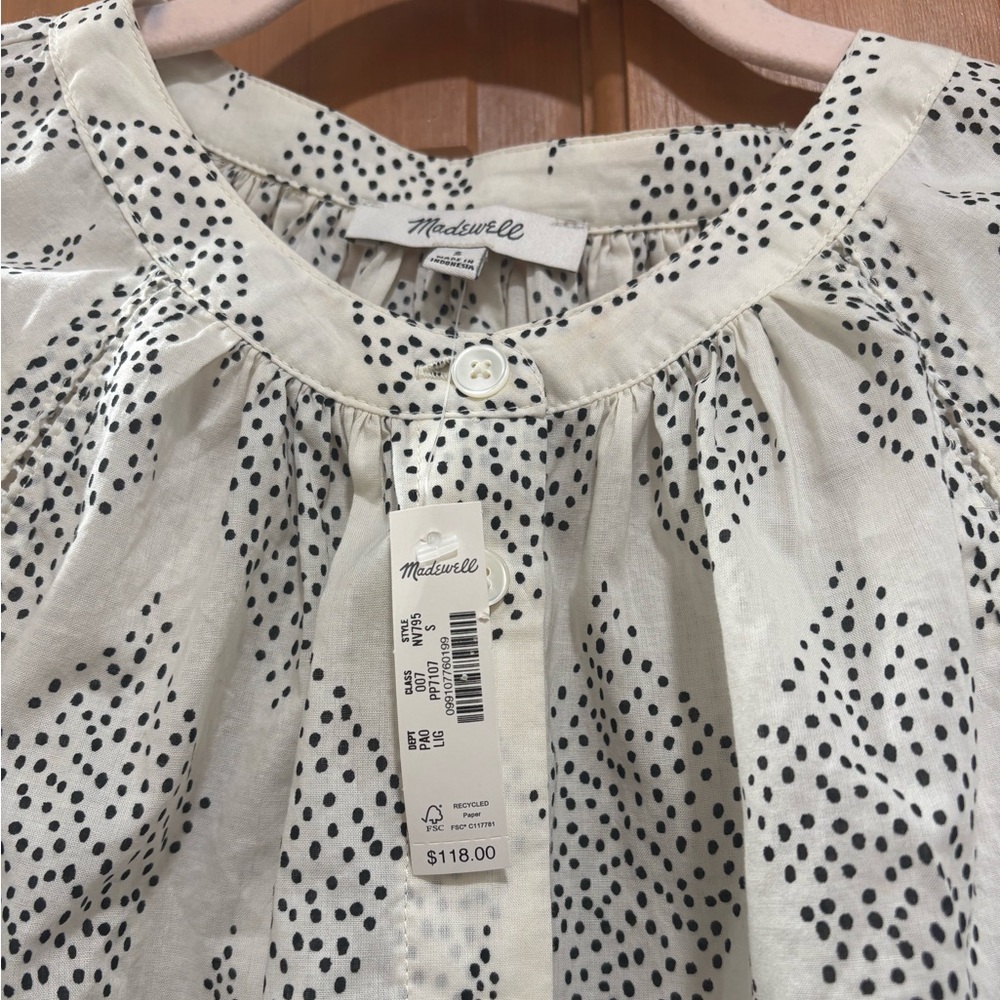NWT! Madewell | Lighthouse Shirred Balloon-Sleeve Top in Geometric Print | S - Picture 4 of 7